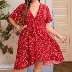 Plus Allover Heart Wrap A-line Dress